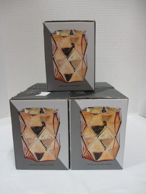 5 New Old Stock Luxe by Godinger Metallic Glass Vessels: .