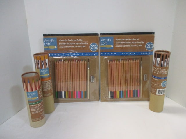 Lot of New Old Stock Artist's Loft Watercolor Pen and Pencil Sets and Paintbrushes: . 