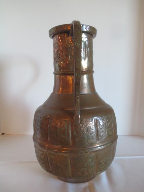 Embossed Double Handle Copper Oil Jug - 3