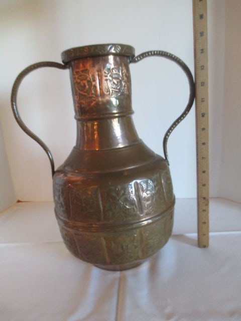 Embossed Double Handle Copper Oil Jug - 4