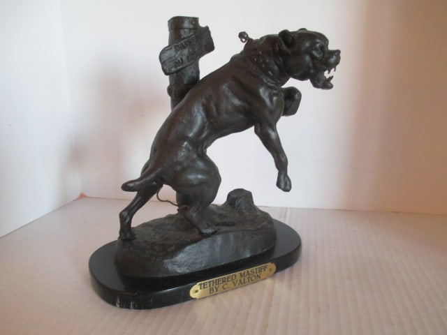 C. Valtron "Tethered Mastiff" Bronze Statue with Marble Base (1 of 11)