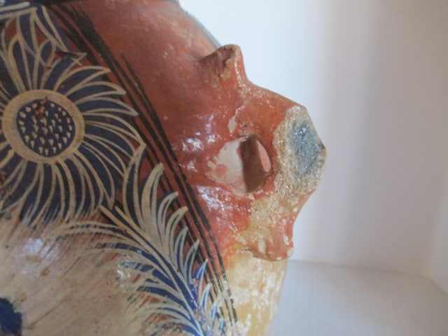 Mexican Pottery Handpainted Peacock Design Footed Vessel - 4