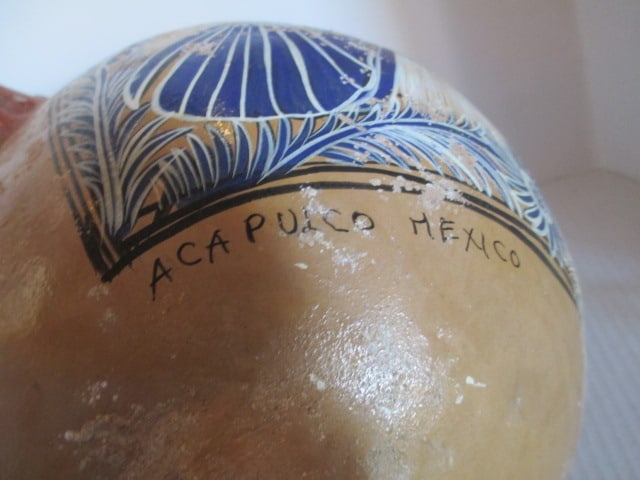 Mexican Pottery Handpainted Peacock Design Footed Vessel - 9