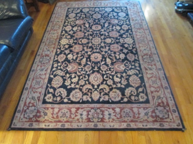 Black and Gold All Over Floral Design Wool Area Rug (1 of 9)