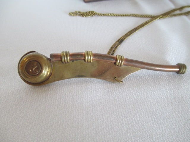 Brass and Copper Boatswain's(Bosun's) Whistle in Wood Presentation Box - 2