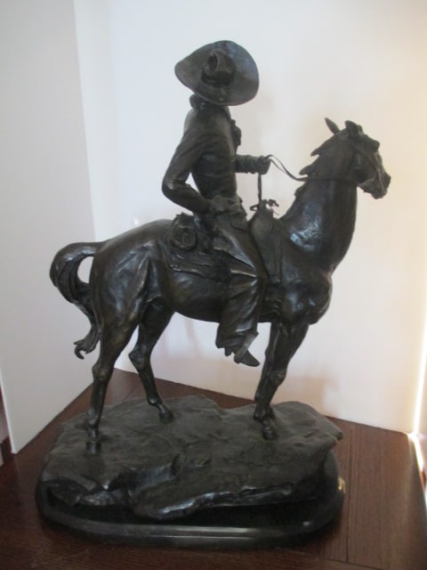 Frederic Remington "Puncher" Table Top Bronze Statue with Marble Base - 8