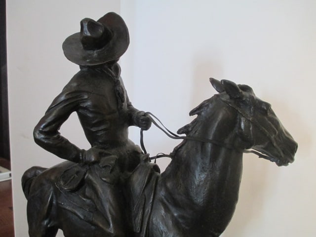 Frederic Remington "Puncher" Table Top Bronze Statue with Marble Base - 9