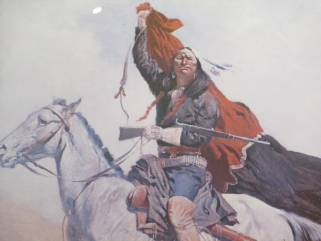 Framed and Matted Frederic Remington "The Blanket Signal" Print - 3