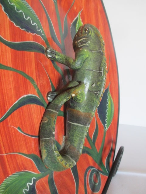 Handpainted 3-D Terra Cotta Iguana on Branch Plate - 3