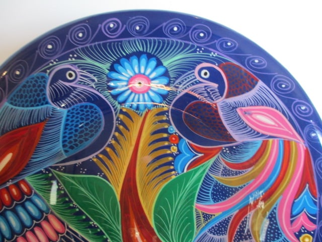 Handpainted Mexican Peacock Terra Cotta Plate - 2