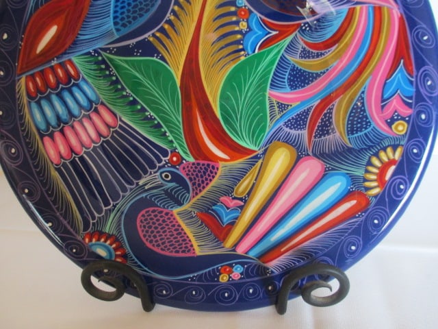 Handpainted Mexican Peacock Terra Cotta Plate - 3