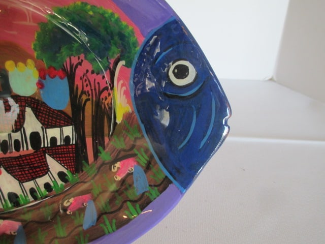Handpainted Terra Cotta Fish Shape Mexican Plate - 2