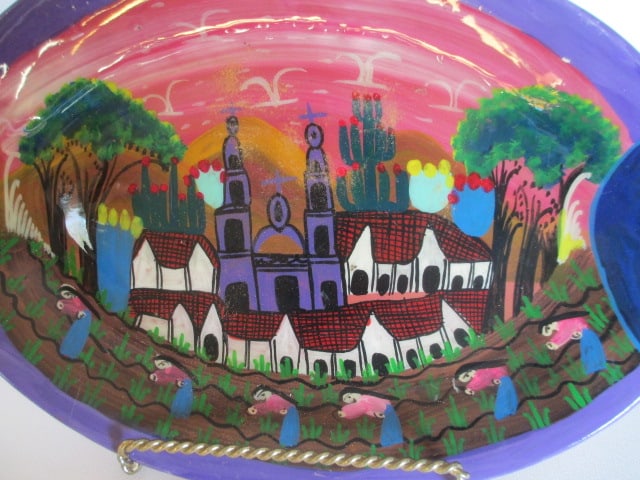 Handpainted Terra Cotta Fish Shape Mexican Plate - 3