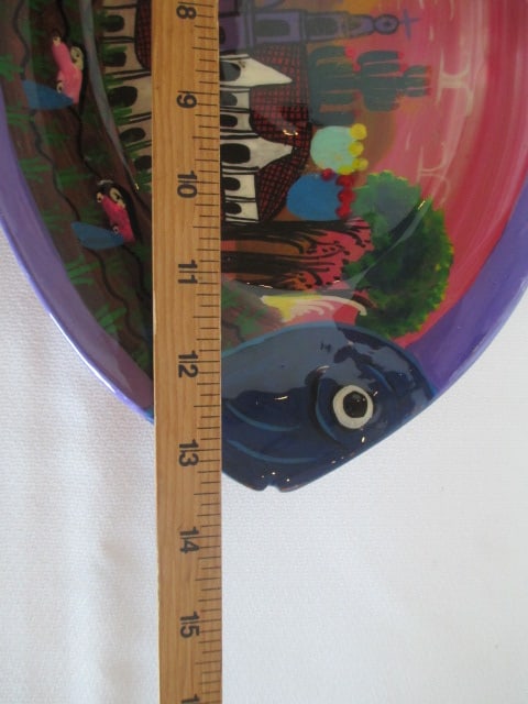 Handpainted Terra Cotta Fish Shape Mexican Plate - 6