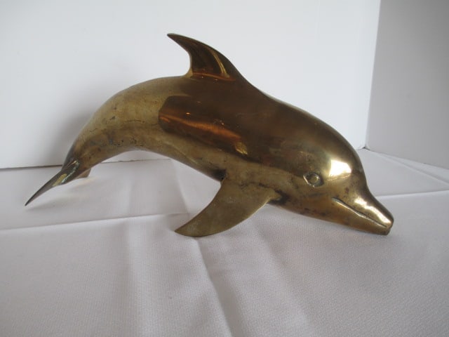 Brass Dolphin Sculpture: 14" long