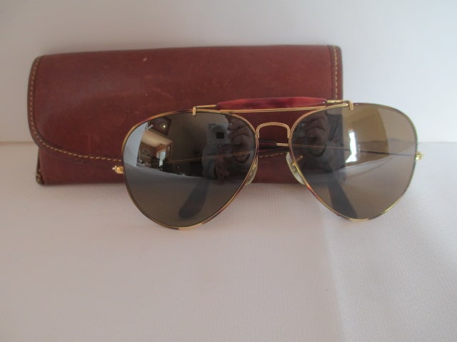 Pair of Bausch & Lomb Ray-Ban Aviator Style Tortoise Shell Sunglasses with Leather Case: .