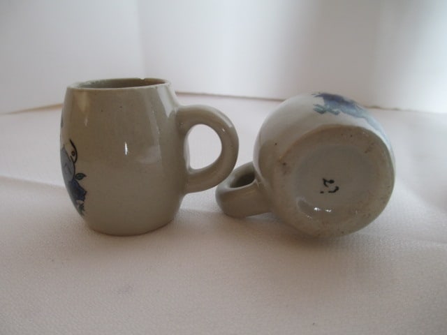 German Stein with Pewter Lid and Four Miniature Germany Stoneware Souvenir Steins - 3