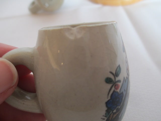 German Stein with Pewter Lid and Four Miniature Germany Stoneware Souvenir Steins - 4