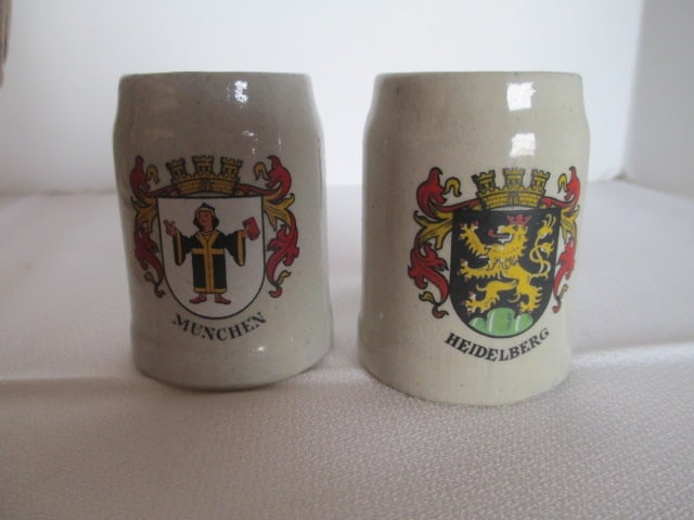 German Stein with Pewter Lid and Four Miniature Germany Stoneware Souvenir Steins - 6