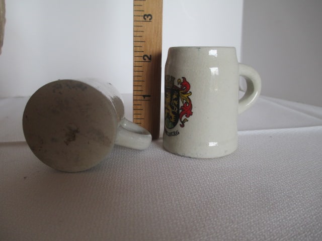 German Stein with Pewter Lid and Four Miniature Germany Stoneware Souvenir Steins - 7
