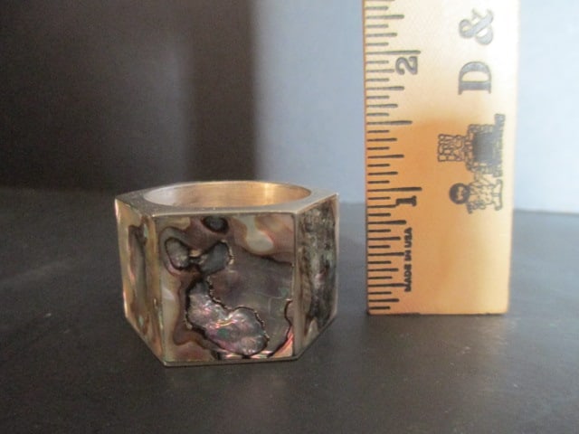 Pair of Mexican Silver and Abalone Shell Salts with Spoons - 3