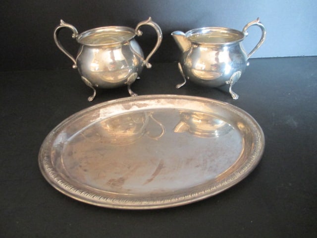 Luraline Sterling Tray and F.B. Rogers Silver Co. Sterling Creamer and Sugar Bowl (1 of 10)