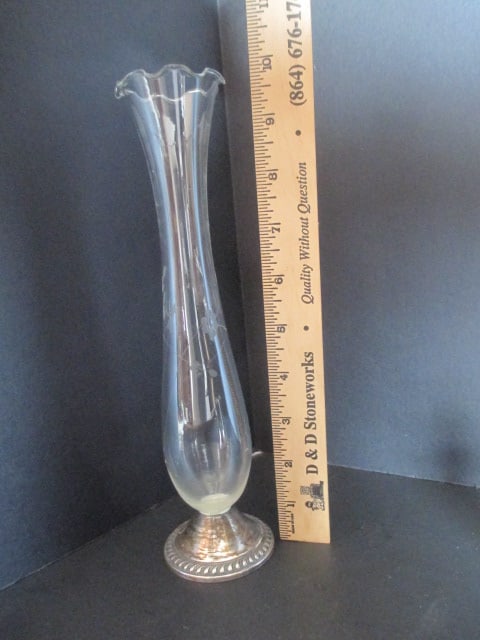 Duchin Weighted Sterling Candle Holders and Etched Glass Bud Vase with Weighted - 6
