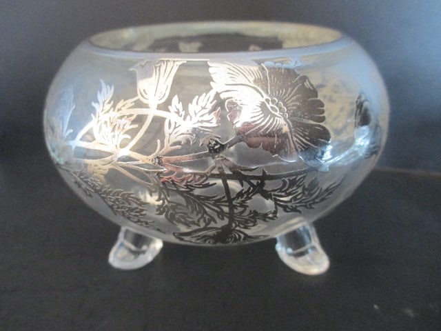 Sterling Overlay Footed Glass Dish, Crystal Vanity Dish and Art Glass Divided Box - 6