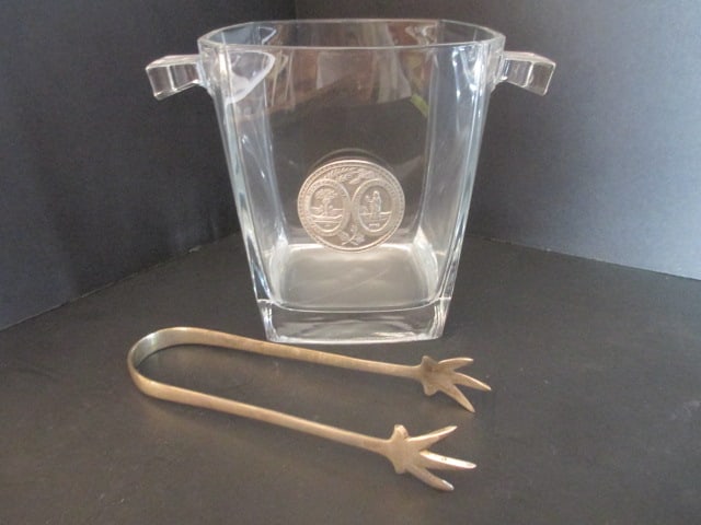 Glass Ice Bucket with Pewter State Seal of South Carolina Emblem and Pair of Ice Tongs (1 of 6)