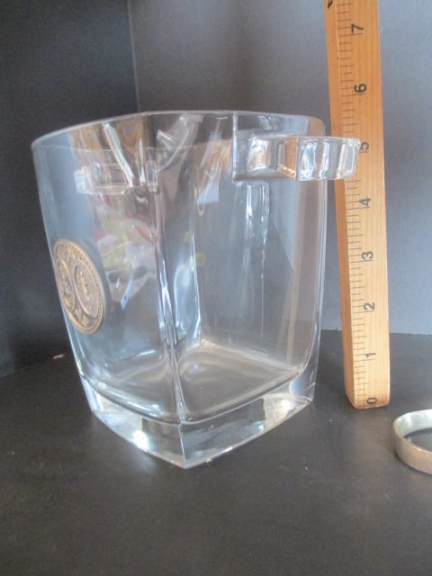 Glass Ice Bucket with Pewter State Seal of South Carolina Emblem and Pair of Ice Tongs - 4