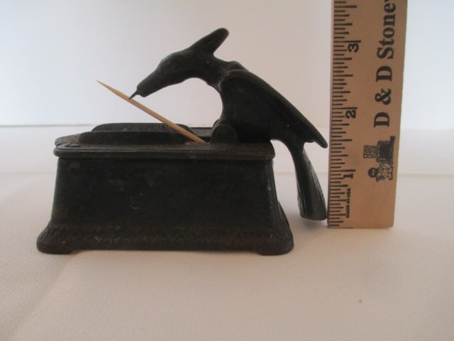 Vintage Cast Iron Woodpecker Toothpick Holder - 3