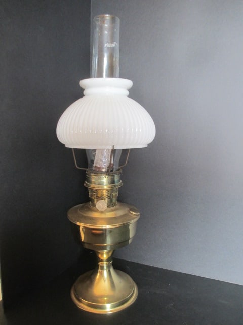 Aladdin Brass Oil Lamp with Milk Glass Shade (1 of 10)