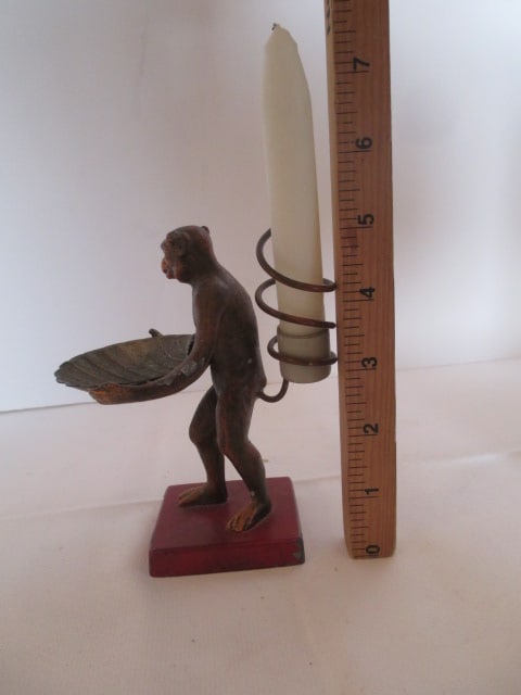 Cast Metal Monkey Candle Holder with Match Dish and Spiral Candle Holder - 10