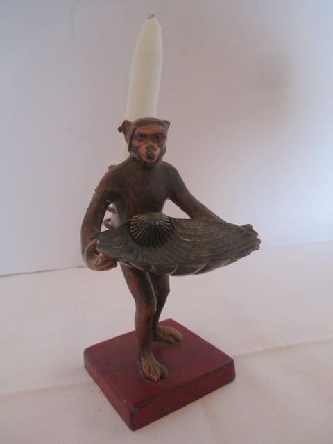 Cast Metal Monkey Candle Holder with Match Dish and Spiral Candle Holder - 5