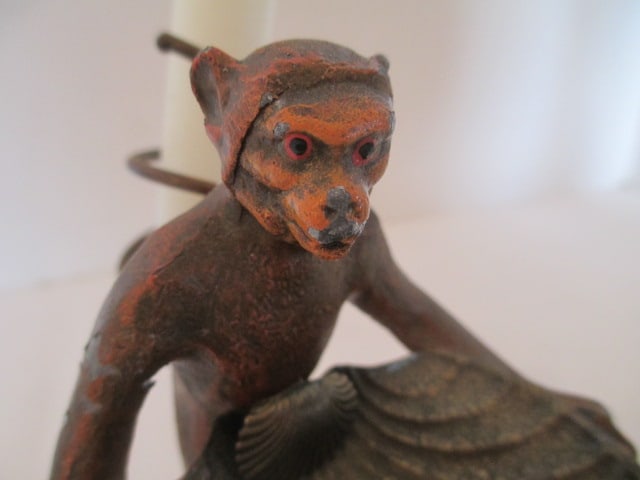 Cast Metal Monkey Candle Holder with Match Dish and Spiral Candle Holder - 7
