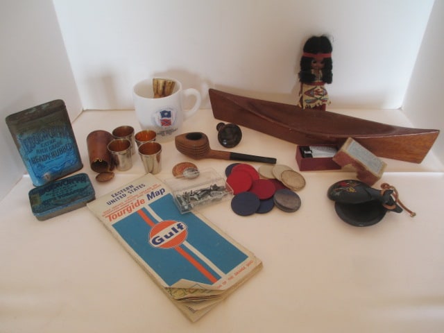 Man Grouping-Carved Wooden Canoe, Sleepy Eye Native American Maiden Doll, (1 of 14)