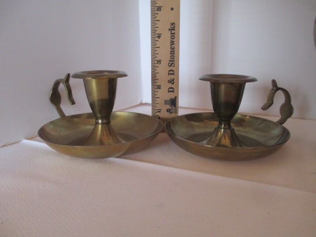 Brass Urn, Candle Holders, Candle Wick Scissors and Candle Snuffer - 2