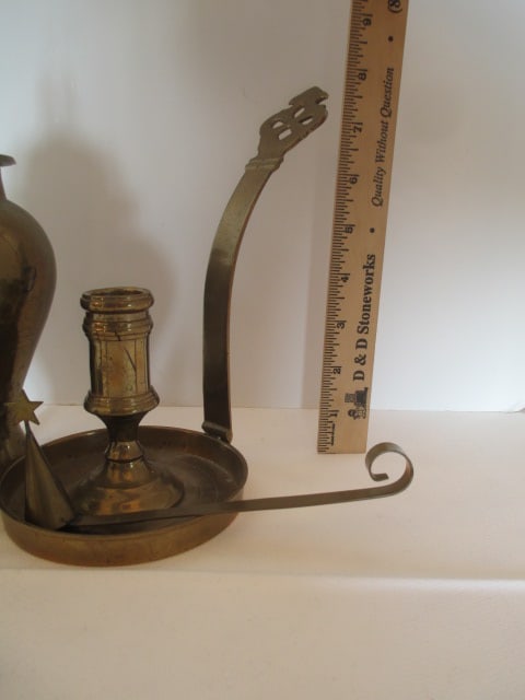 Brass Urn, Candle Holders, Candle Wick Scissors and Candle Snuffer - 3