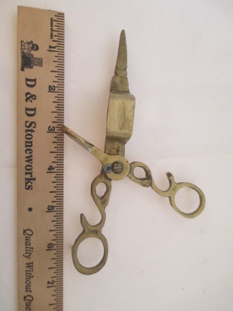 Brass Urn, Candle Holders, Candle Wick Scissors and Candle Snuffer - 4