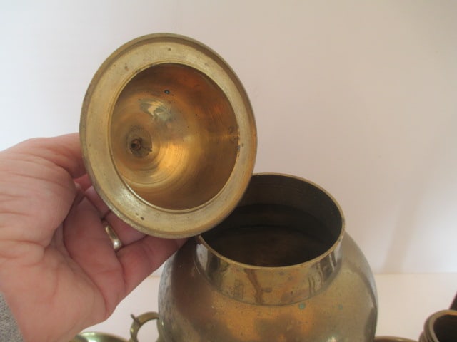 Brass Urn, Candle Holders, Candle Wick Scissors and Candle Snuffer - 7