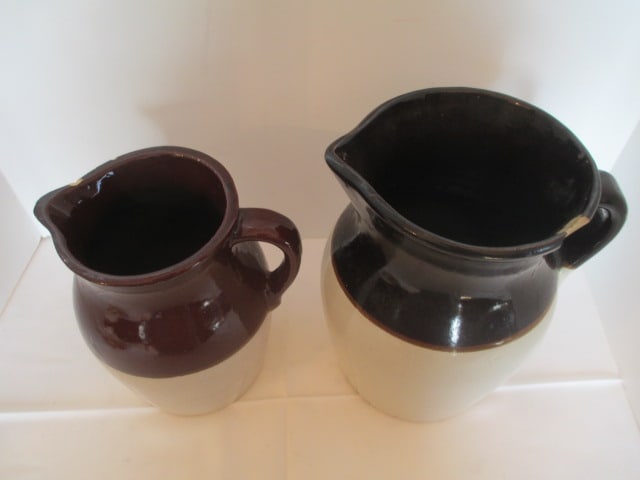 Two Brown and White Stoneware Pitchers - 2