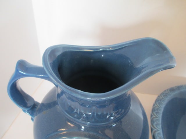 Vintage McCoy Blue Glazed Turkey Relief Design Pitcher and Wash Basin - 3