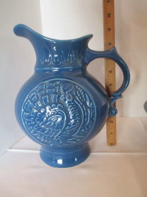 Vintage McCoy Blue Glazed Turkey Relief Design Pitcher and Wash Basin - 5