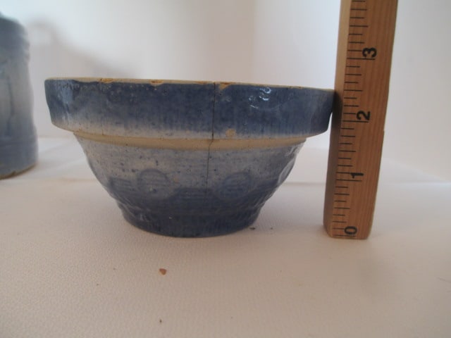Antique Salt Glaze Salt Box and Small Mixing Bowl - 6