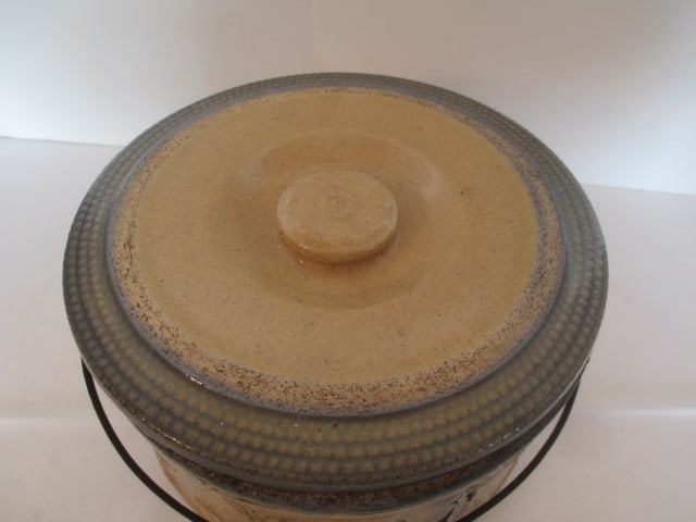 Antique Salt Glaze Crock with Lid and Bail Wire Handle - 2