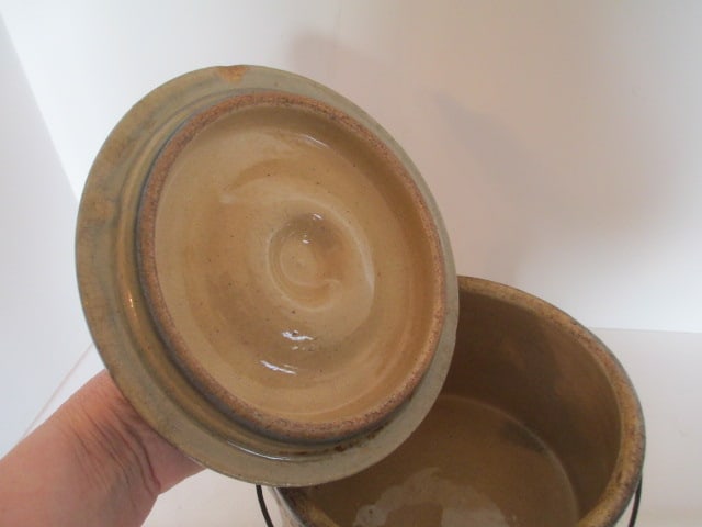 Antique Salt Glaze Crock with Lid and Bail Wire Handle - 3