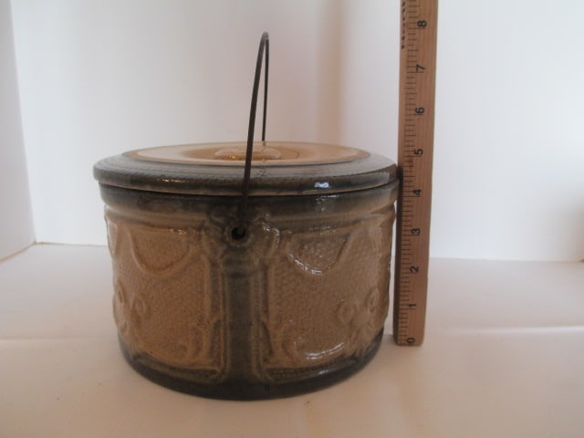 Antique Salt Glaze Crock with Lid and Bail Wire Handle - 5