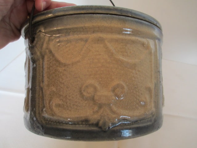 Antique Salt Glaze Crock with Lid and Bail Wire Handle - 7