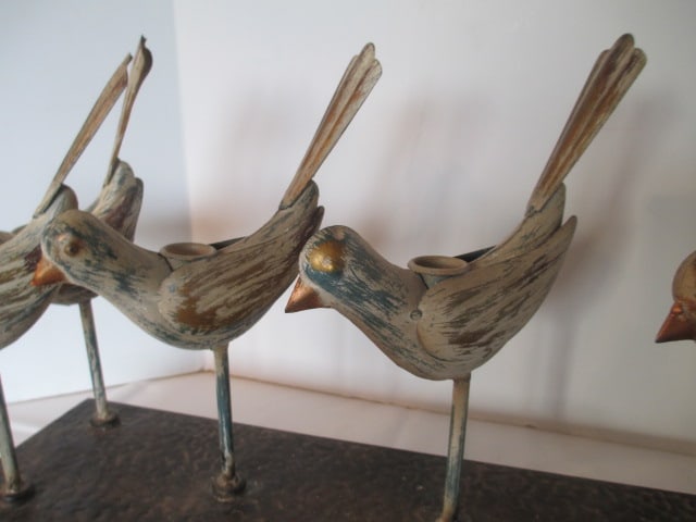 Metal Folk Art Style Birds Candle Holder Centerpiece - 3
