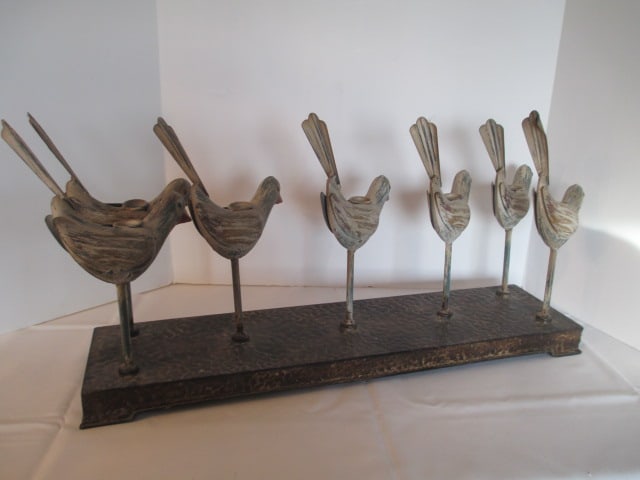 Metal Folk Art Style Birds Candle Holder Centerpiece - 5